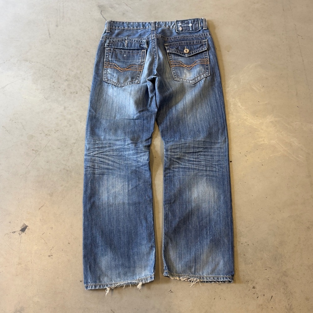 Helix Black Label Mens Straight Leg Distressed Blue Denim Jeans 34x30